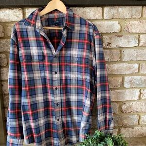 J. Crew | Men's Casual Plaid Shirt - Navy, Red, and White | M